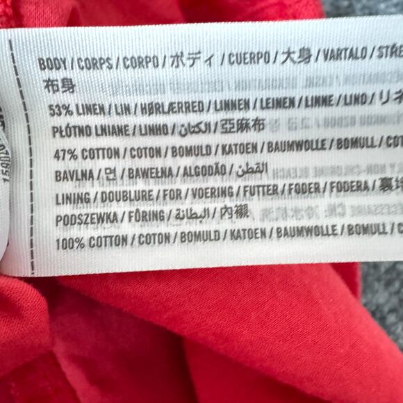 Abercrombie and Fitch Dress Women Medium Coral Linen Button Through Mini Peasant - Picture 9 of 10